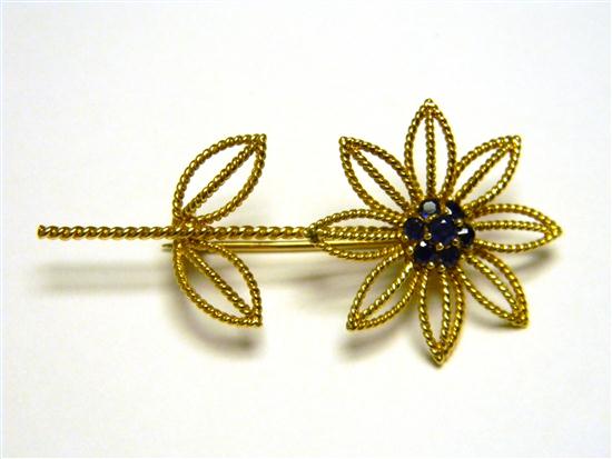 Appraisal: JEWELRY Tiffany and Company Sapphire Flower Pin K yellow gold