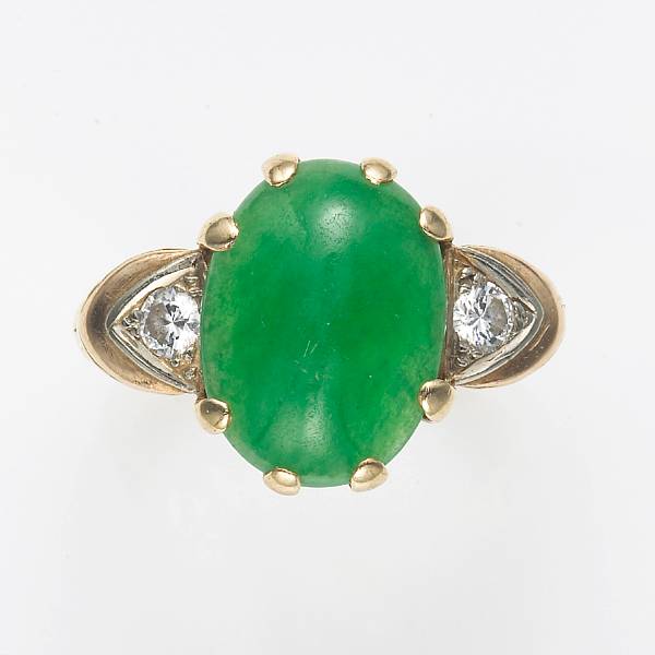 Appraisal: A jadeite jade diamond and eighteen karat gold ring