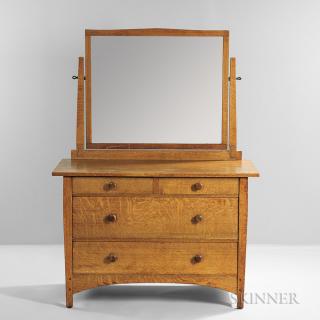 Appraisal: Gustav Stickley Bureau with Mirror Oak glass New York c