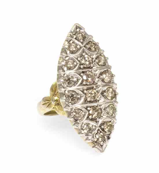 Appraisal: A Karat Gold and Diamond Navette Shaped Ring consisting of