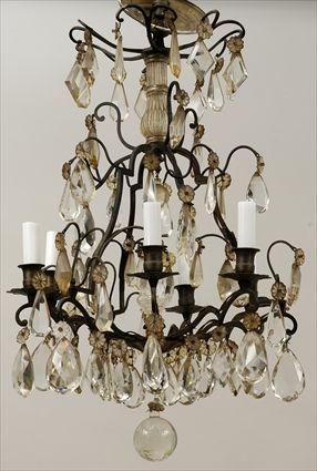 Appraisal: Louis XV-Style Wrought-Iron and Cut Glass Chandelier in in diam