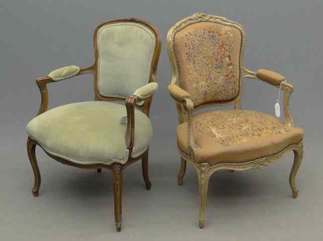 Appraisal: Lot different French style chairs Onc with needlepoint upholstery