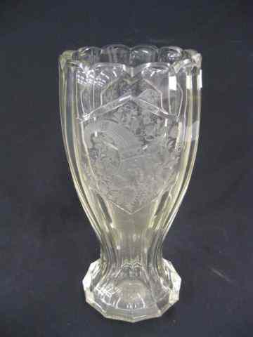 Appraisal: Cut Etched Crystal Vase elaborate cornucopia in shield unusual ''