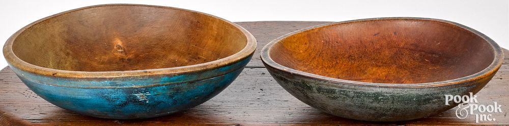 Appraisal: Two turned and painted wood bowls th c Two turned