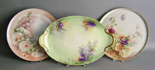 Appraisal: Three Limoges painted platters l w dia and dia