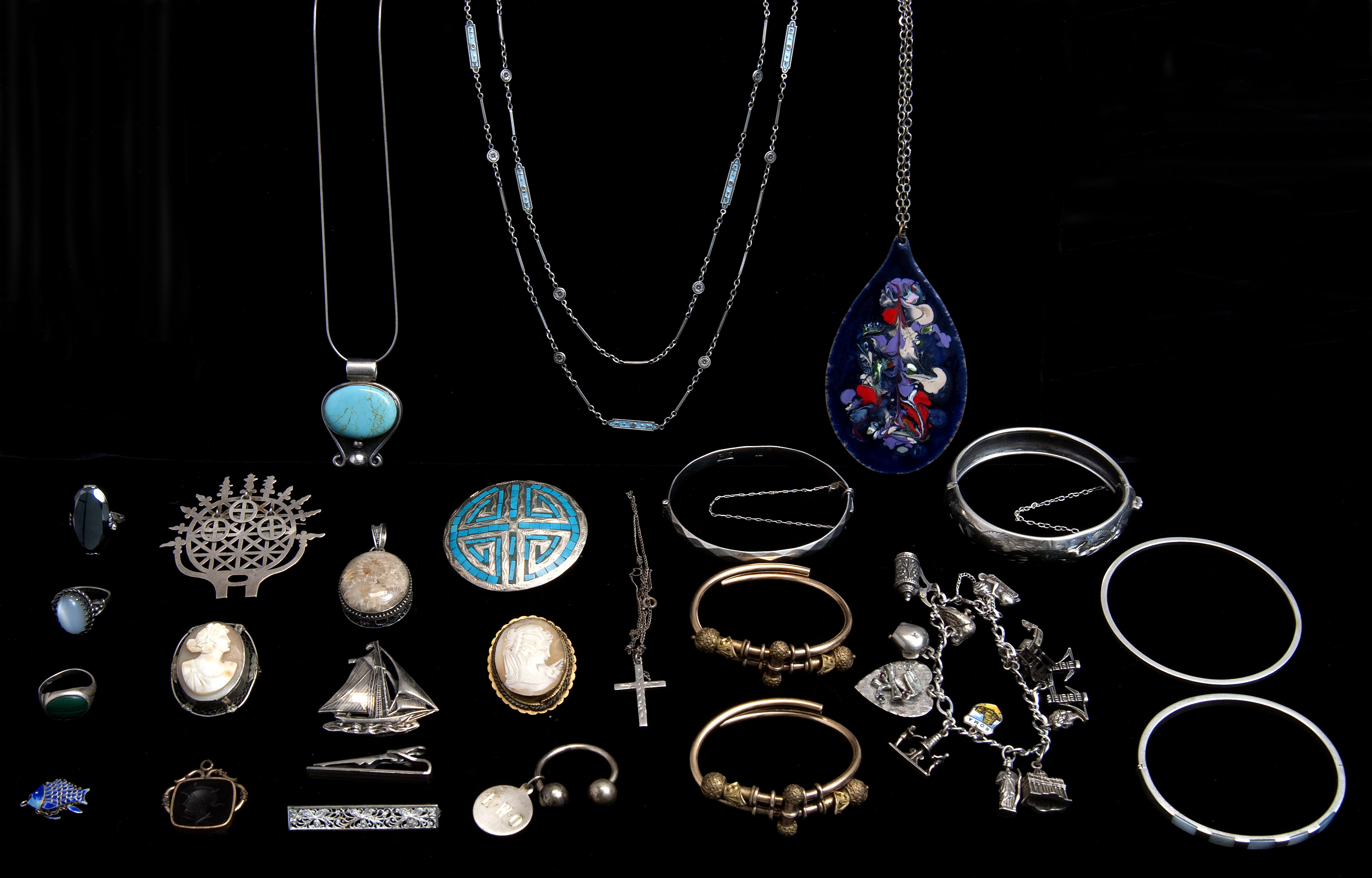 Appraisal: TWENTY-SIX PIECES OF SILVER AND ANTIQUE JEWELRY th CenturySterling silver