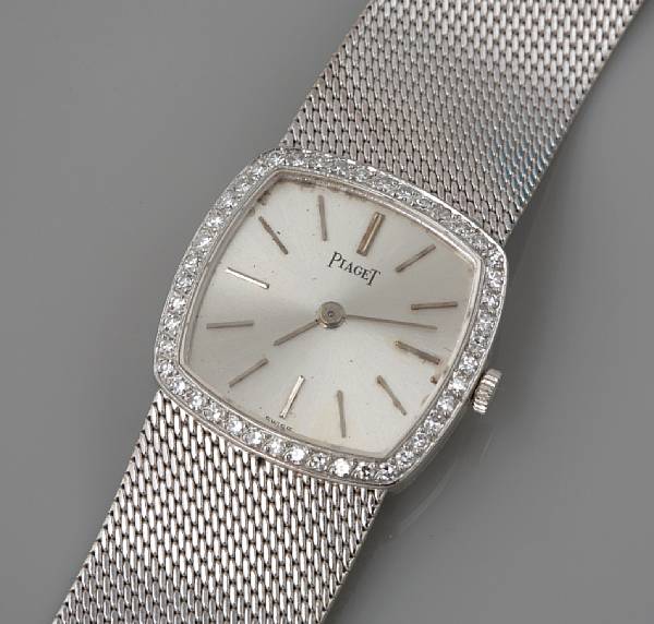 Appraisal: A diamond and k gold mesh bracelet wristwatch Piaget mechanical