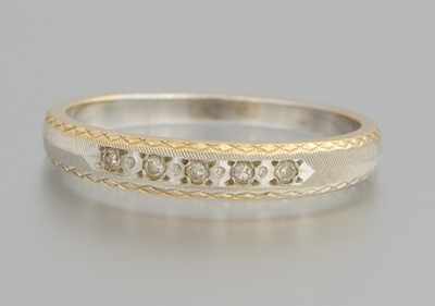 Appraisal: A Vintage Gold and Diamond Band Rhodiumed k yellow gold