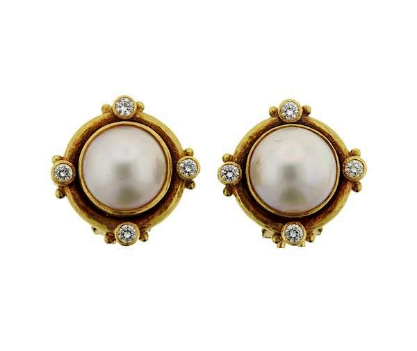 Appraisal: Elizabeth Locke K Gold Diamond Pearl Earrings METAL K gold