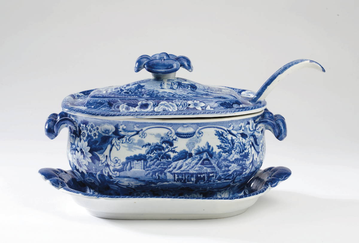 Appraisal: MONK'S ROCK SERIES ' STAFFORDSHIRE BLUE TRANSFER-PRINTED SOUP TUREEN COVER