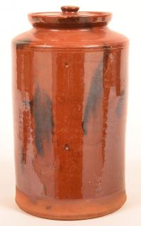 Appraisal: Mottle Glazed Redware Storage Jar with Lid th Century Mottle