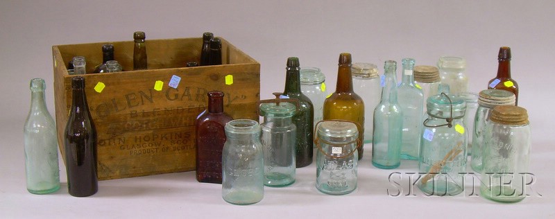 Appraisal: Thirty-one Assorted Colored Molded Glass Bottles and Jars including eight