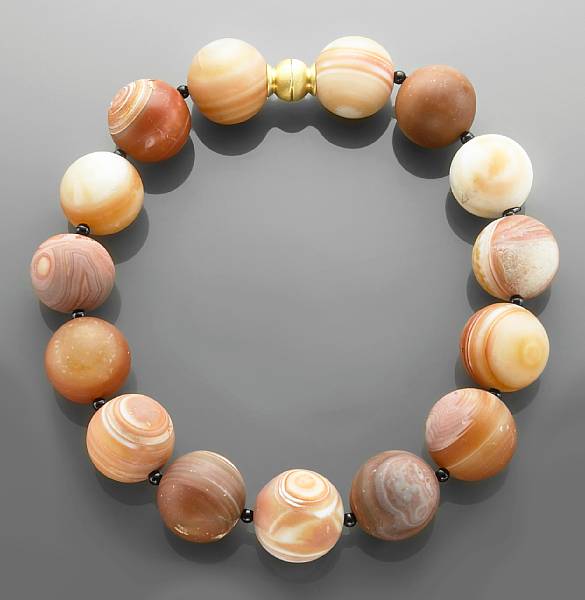 Appraisal: Banded Agate Necklace Designed by Dietmar B hme Idar-Oberstein Germany