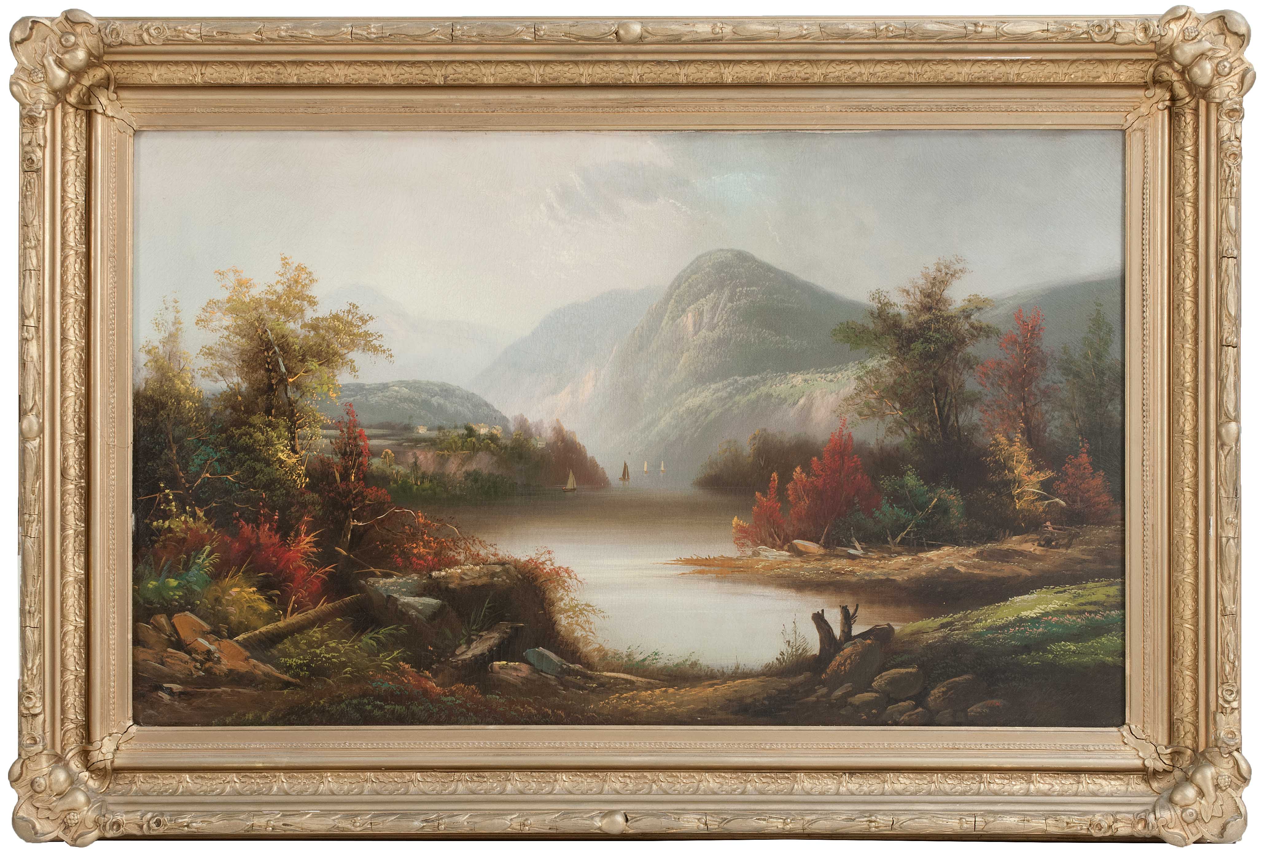 Appraisal: AMERICAN SCHOOLLate th CenturyHudson River School landscape depicting boats rich