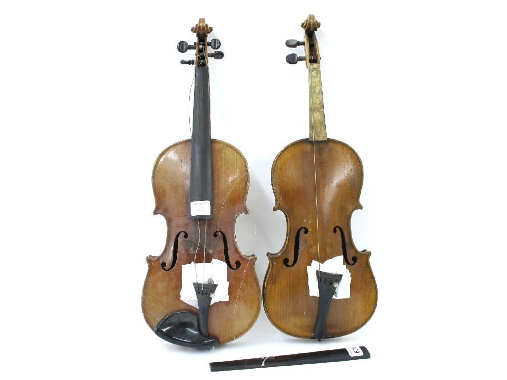 Appraisal: Two early th century three-quarter size Stradivari violins