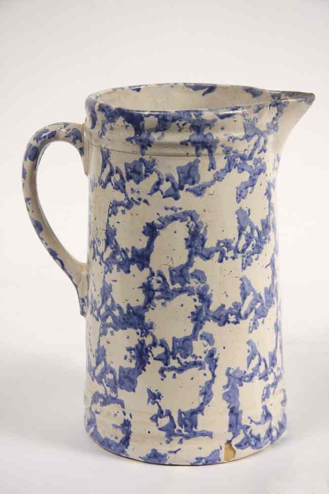 Appraisal: PITCHER - th c Stoneware Pitcher blue sponge decorated on