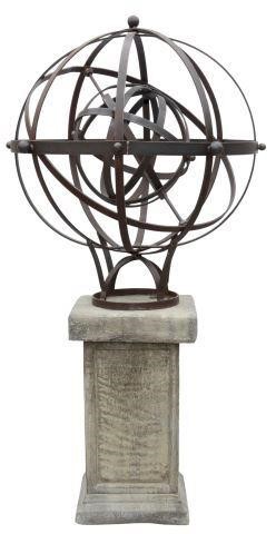 Appraisal: Iron armillary sphere on stone pedestal sphere approx h diam