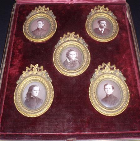 Appraisal: A th century cased set of five enamel portrait miniatures