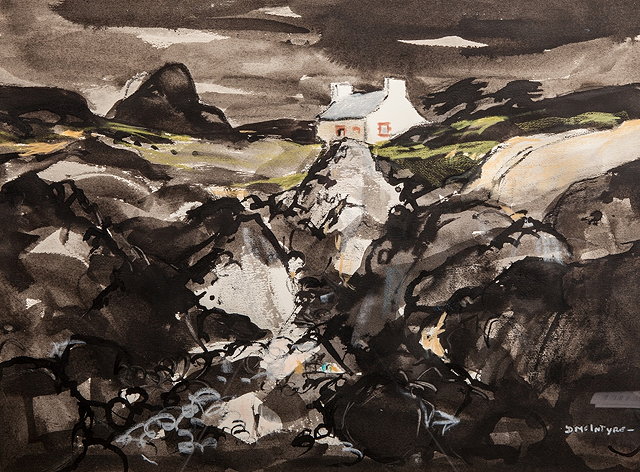 Appraisal: Donald McIntyre British - Cottages and rocks signed titled verso