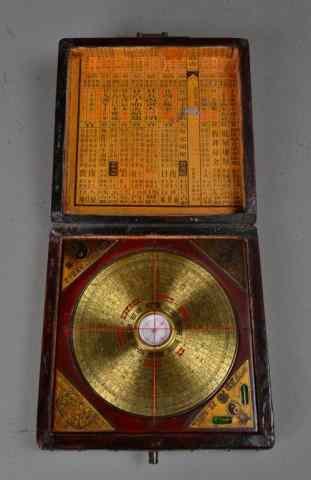 Appraisal: Chinese Boxed Compass LevelThe outside finely painted to depict birds