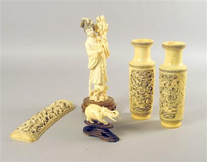 Appraisal: Group of Chinese carved elephant ivory items Comprising a pair