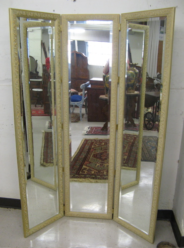 Appraisal: A THREE-PANEL FLOOR SCREEN each a beveled mirror panel in