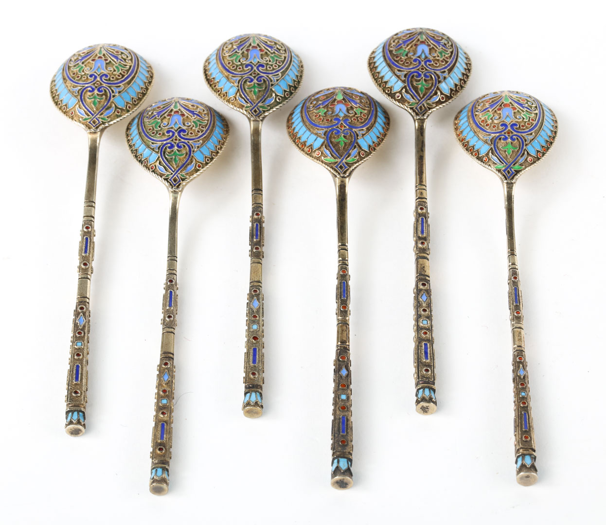 Appraisal: Russian cloisonne enamel silver demitasse spoons maker's mark of Gavriil