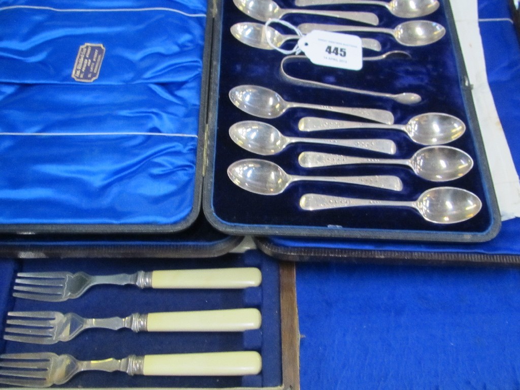 Appraisal: Lot comprising cased set of twelve silver spoons with tongs