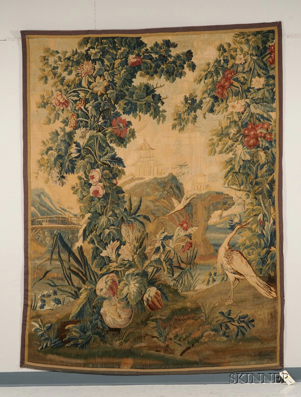 Appraisal: Brussels Wool Tapestry th th century depicting two lush flowering