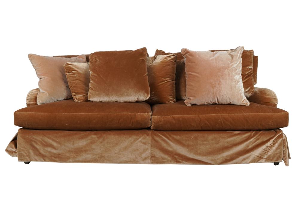 Appraisal: UPHOLSTERED SOFAwith brown slipcover to sofa Provenance from a Newport