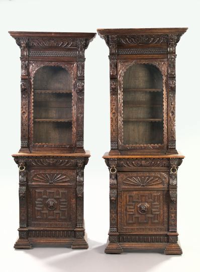 Appraisal: Rare Pair of English Carved Oak Renaissance Revival Cabinets fourth