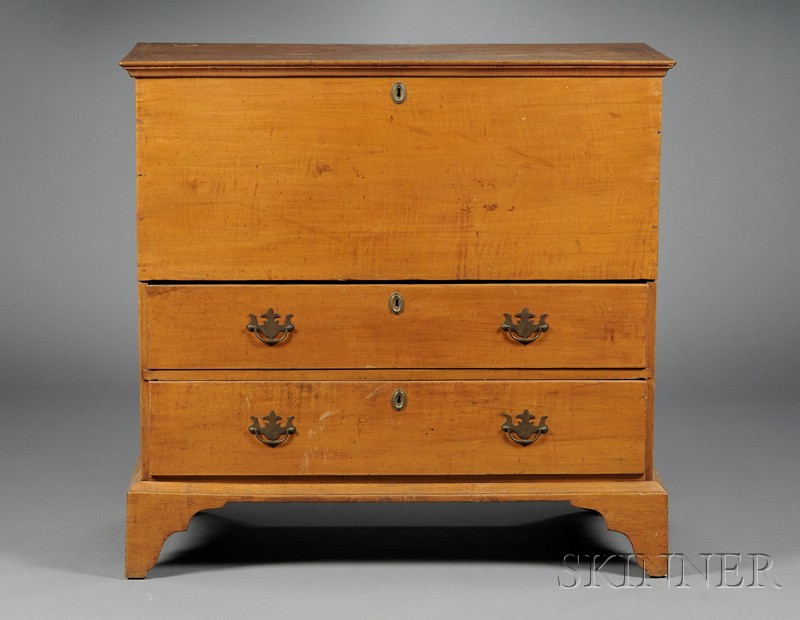 Appraisal: Chippendale Tiger Maple Chest over Two Drawers New England early