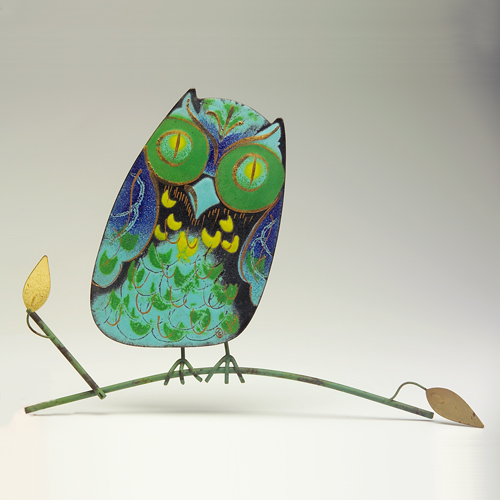 Appraisal: CURTIS JERE Enameled metal owl on a branch Signed with