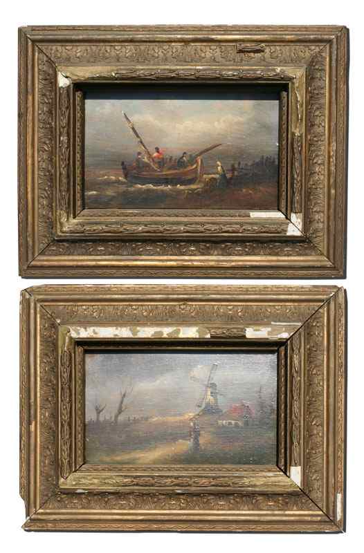 Appraisal: TWO PIECE DUTCH OIL ON BOARD LOT TO INCLUDE FIGURE