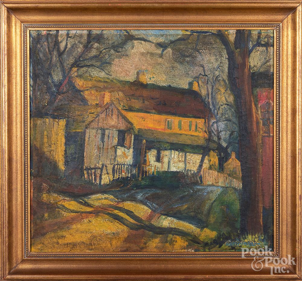 Appraisal: American oil on canvas impressionist farmscene American oil on canvas