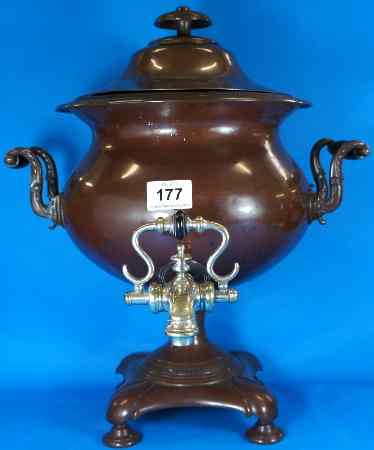 Appraisal: Victorian Copper Tea Urn height cm and Tibetian Wall Mask