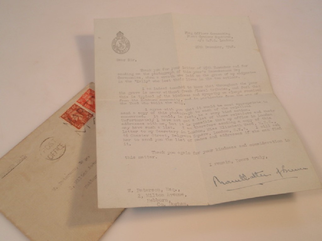 Appraisal: A typed letter from Louis Mountbatten dated th December thanking