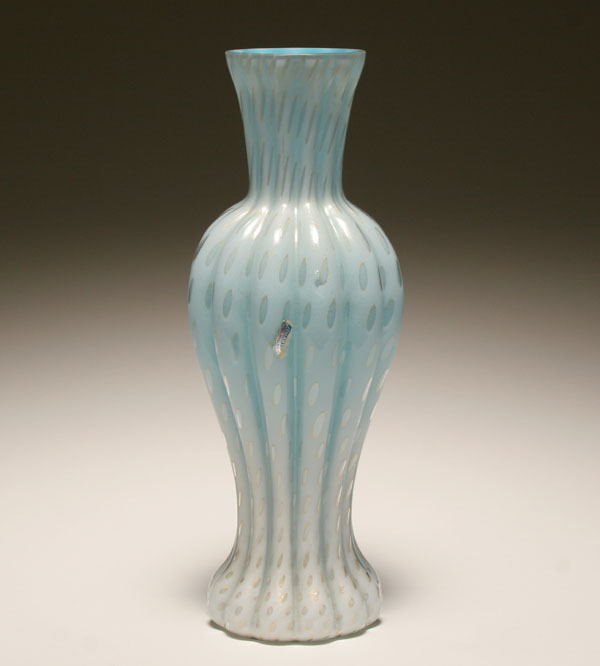 Appraisal: Murano blue art glass vase with controlled bubbles and gold