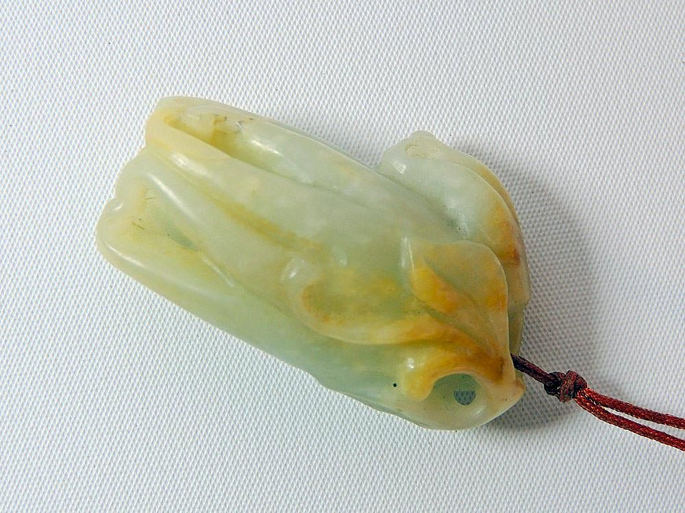 Appraisal: Carved Jade Flower Toggle Carved jade flower toggle with blossoming