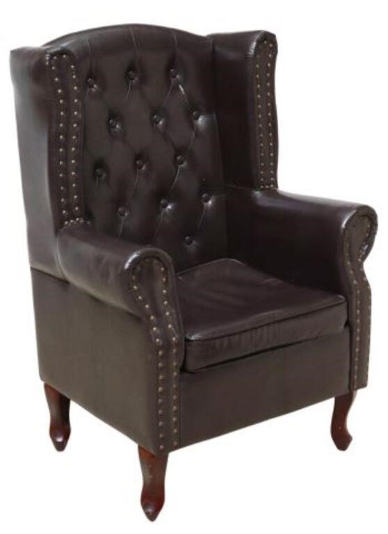 Appraisal: English Queen Anne style upholstered wingback armchair early th c