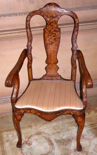 Appraisal: Title Dutch Marquetry Arm Chair with ball and claw feet