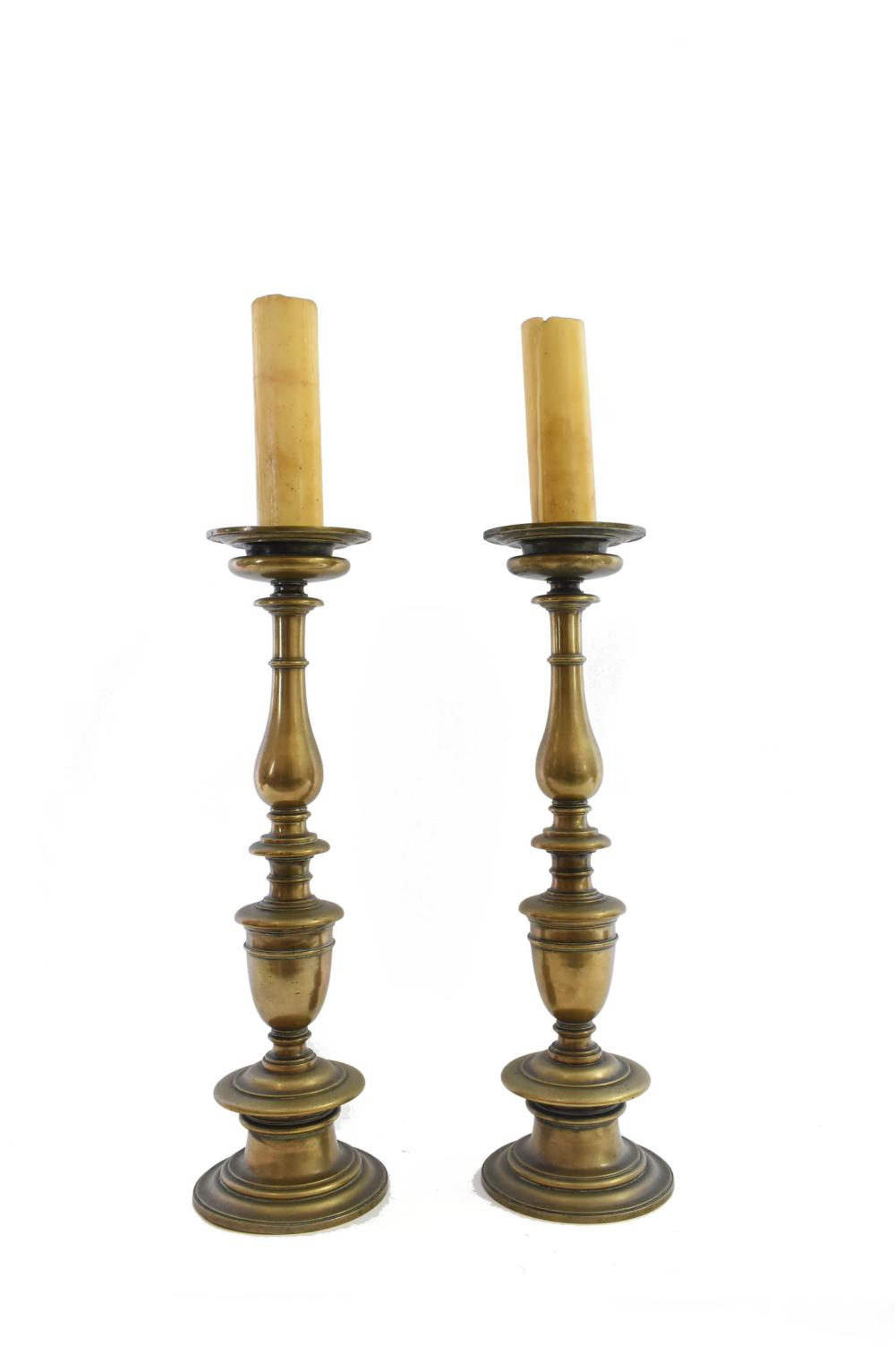 Appraisal: PAIR OF CONTINENTAL BAROQUE BRONZE PRICKET STICKS th th Century