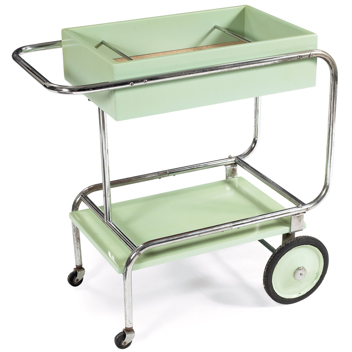 Appraisal: Gilbert Rohde serving cart by Troy Sunshade s tubular chromed