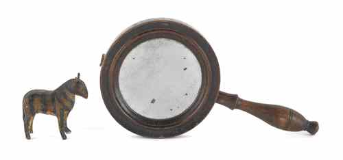 Appraisal: Shaker hand mirror th c together with a small carved