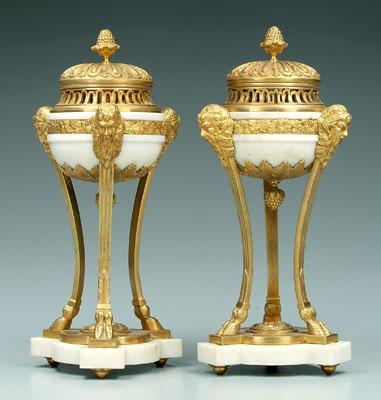 Appraisal: Pair marble cassoulet Empire style gilt bronze dor bases with