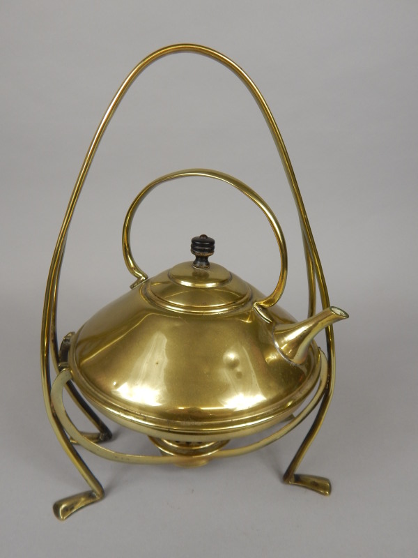 Appraisal: A late thC Art Nouveau style brass kettle on stand