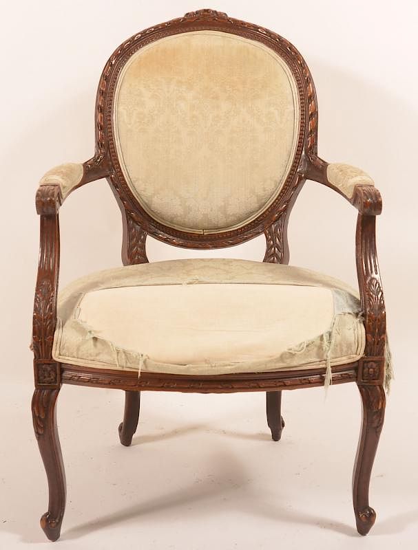 Appraisal: French Louis XV Style Mahogany Armchair French Louis XV Style