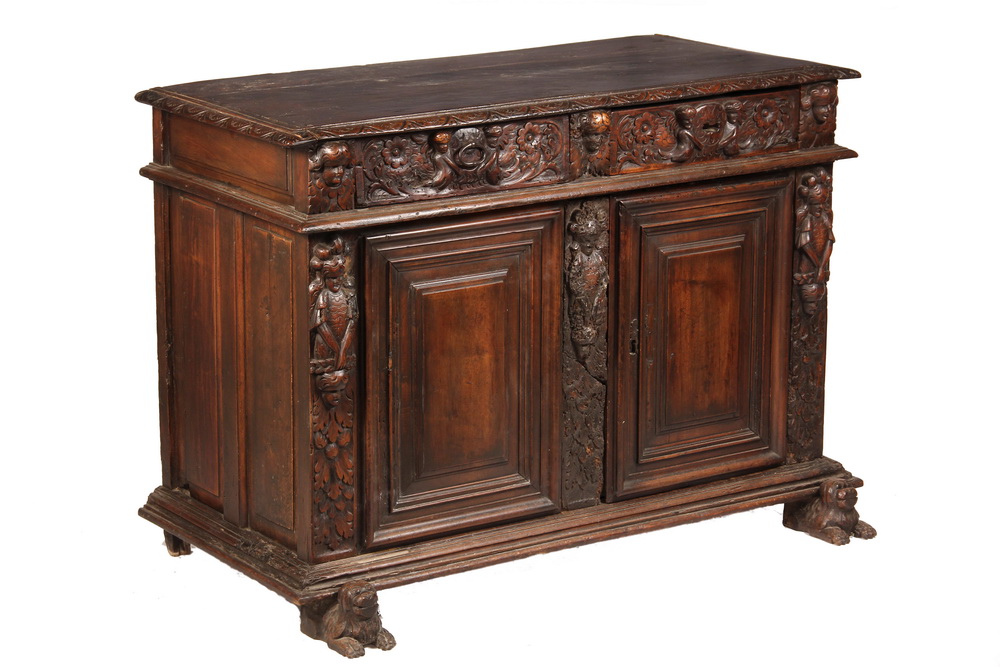 Appraisal: TH C CONTINENTAL CABINET - Carved Cabinet with two drawers