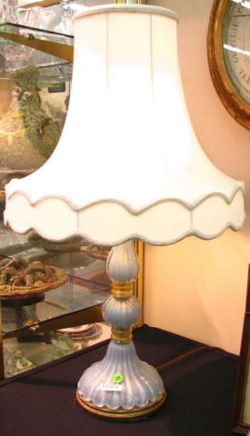 Appraisal: Vintage Murano glass table lamp with reeded design custom silk