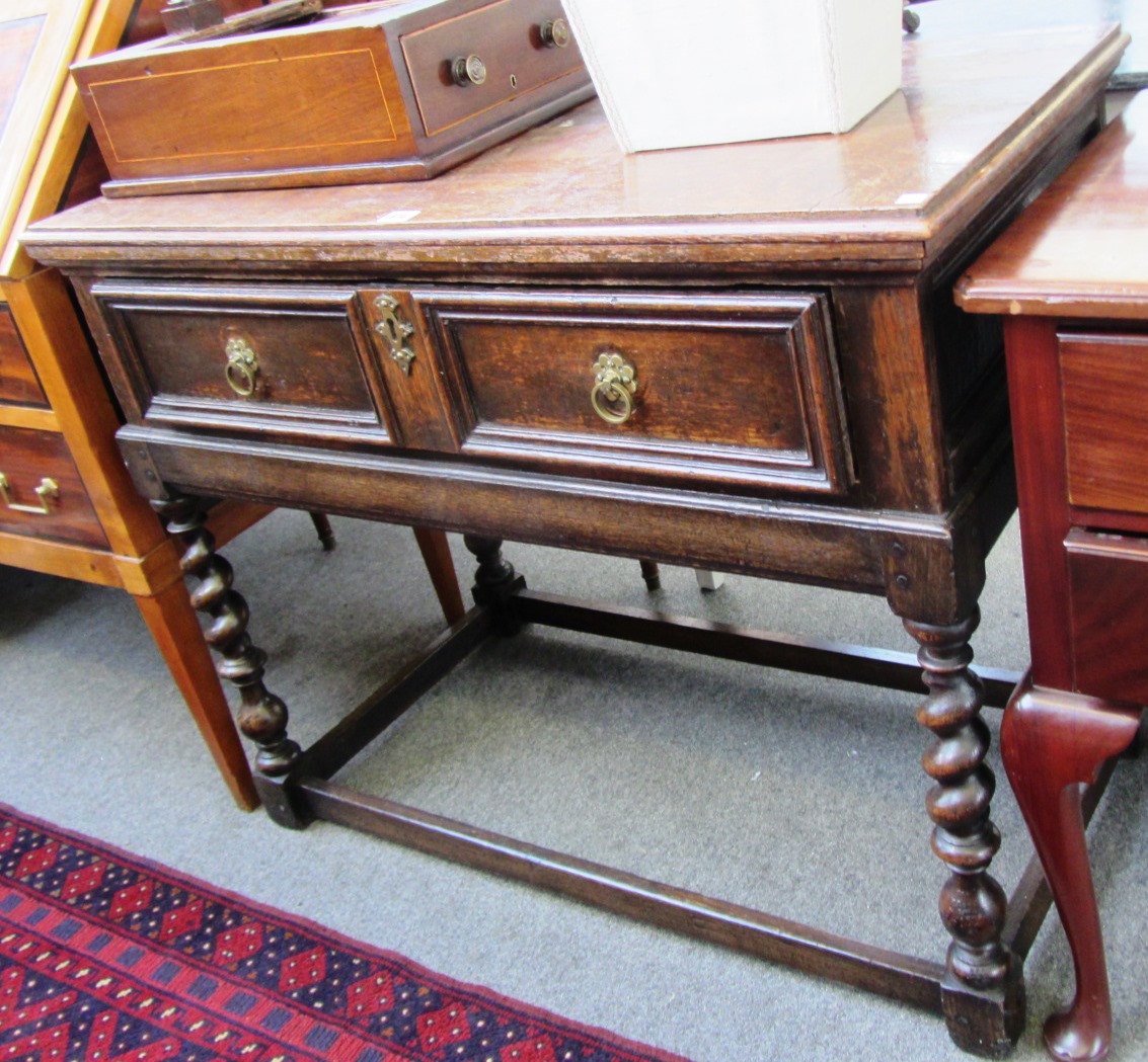 Appraisal: A th century and later oak single drawer desk on